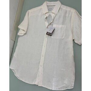 New Porter & Ash Shirt 100% Linen White Mens M Medium Button Down Short Sleeve